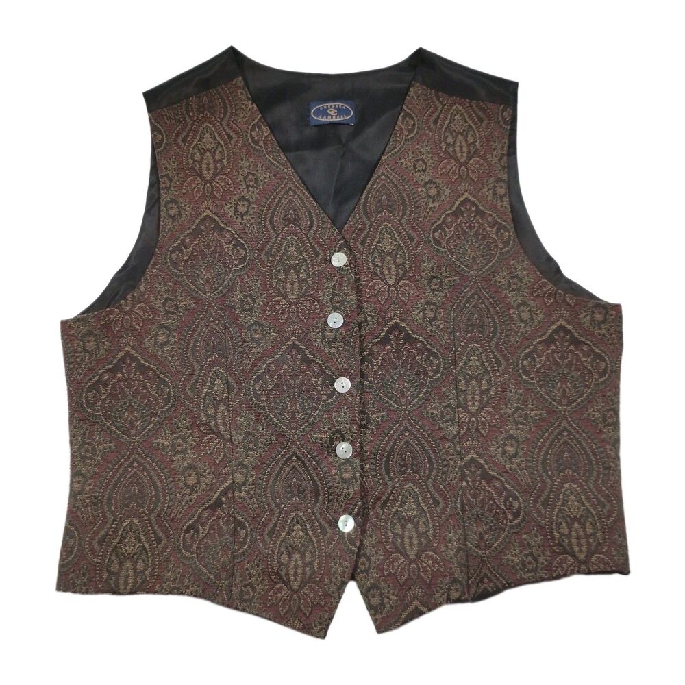 Vintage 90s Women's Tapestry Vest XL Chelsea Campbell Jessie Spano Made in USA